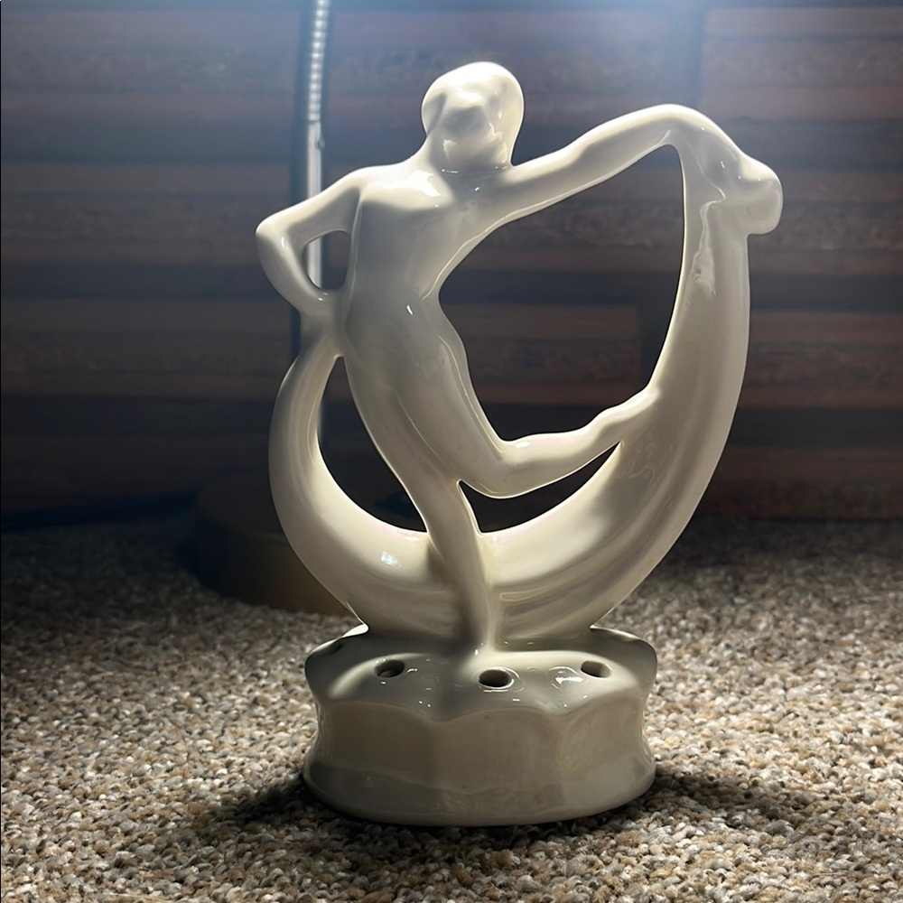 Elegant Cream Ceramic Sculpture, flower frog